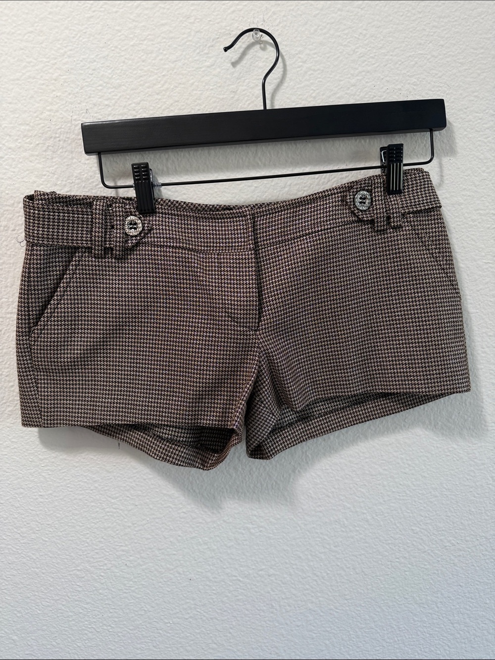 Pinko Metallic Houndstooth High Waist Micro Shorts Brown Black Size 8